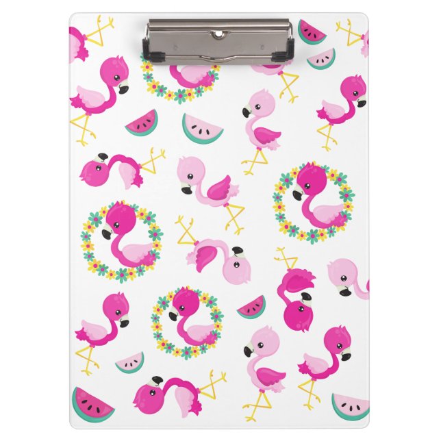 Tropical Pattern, Flamingos, Watermelons, Flowers Clipboard (Front)