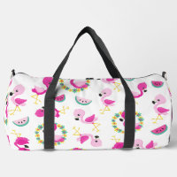Tropical Pattern, Flamingos, Watermelons, Flowers