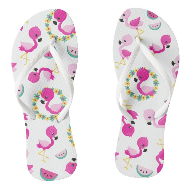 Tropical Pattern, Flamingos, Watermelons, Flowers Jandals (Footbed)