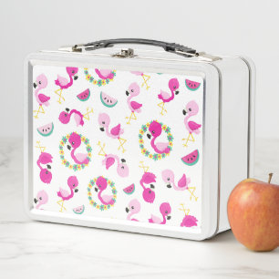Tropical Pattern, Flamingos, Watermelons, Flowers Metal Lunch Box