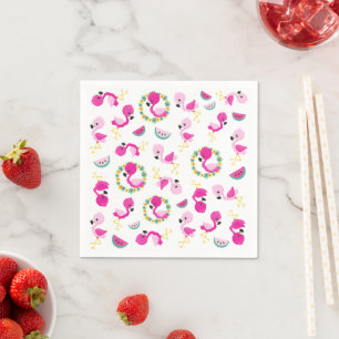 Tropical Pattern, Flamingos, Watermelons, Flowers Napkin