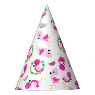 Tropical Pattern, Flamingos, Watermelons, Flowers Party Hat