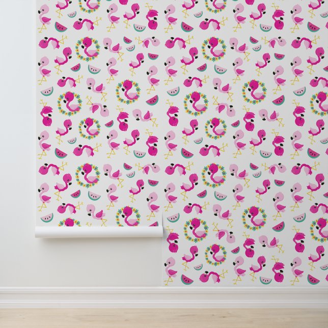 Tropical Pattern, Flamingos, Watermelons, Flowers Wallpaper (Application)
