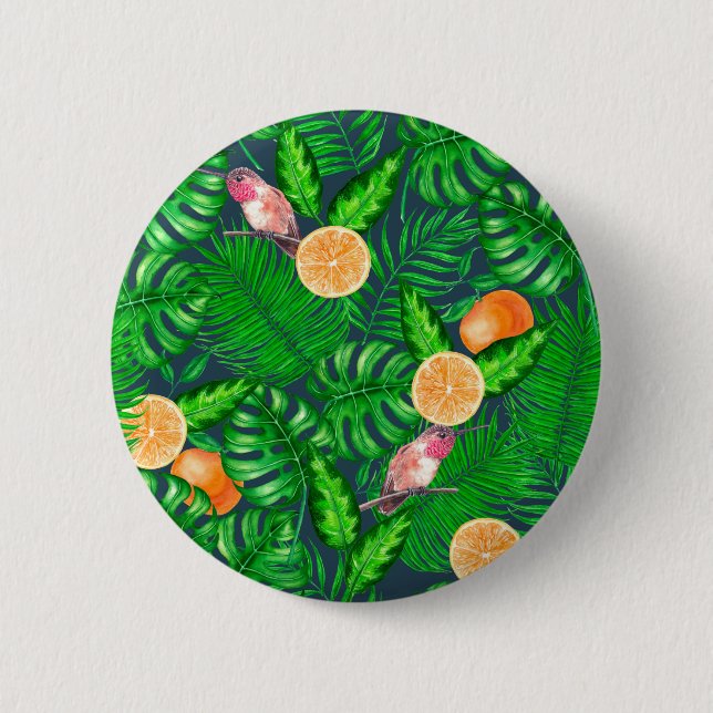 Tropical pattern, hummingbirds 6 cm round badge (Front)