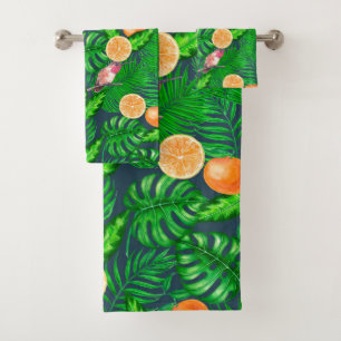Tropical pattern, hummingbirds bath towel set