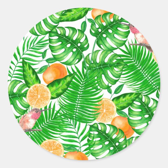 Tropical pattern, hummingbirds II Classic Round Sticker (Front)