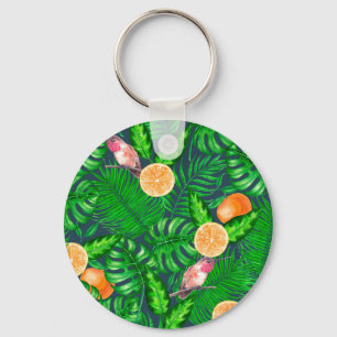 Tropical pattern, hummingbirds key ring
