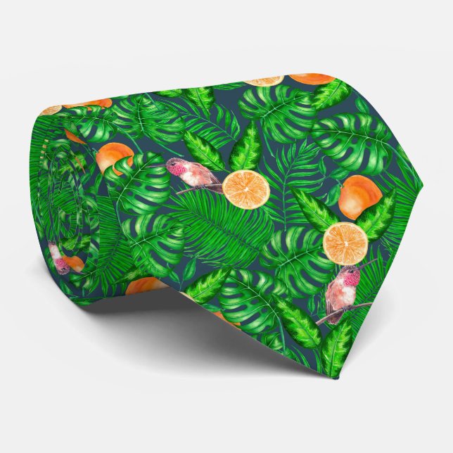 Tropical pattern, hummingbirds tie (Rolled)