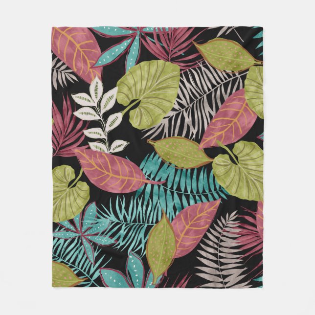 Tropical pattern made with dark background and lea fleece blanket (Front)