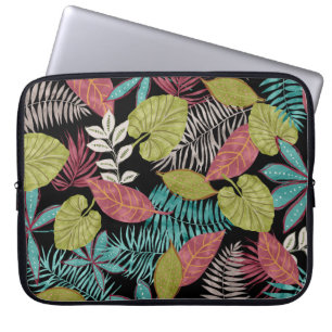 Tropical pattern made with dark background and lea laptop sleeve