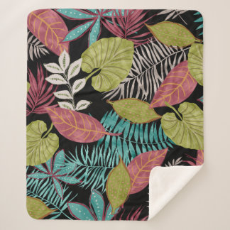 Tropical pattern made with dark background and lea sherpa blanket