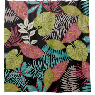 Tropical pattern made with dark background and lea shower curtain