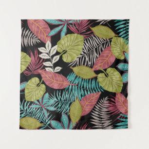 Tropical pattern made with dark background and lea tapestry