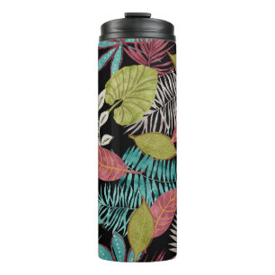 Tropical pattern made with dark background and lea thermal tumbler