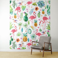 Tropical Pattern Pink Flamingos & Flowers