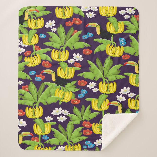 Tropical pattern sherpa blanket (Front)