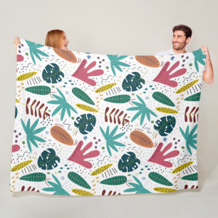 tropical pattern with colorful leaves fleece blanket