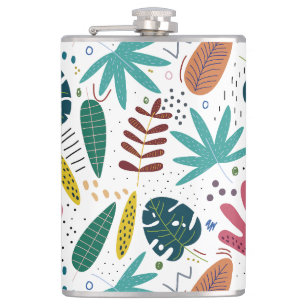 tropical pattern with colourful leaves hip flask