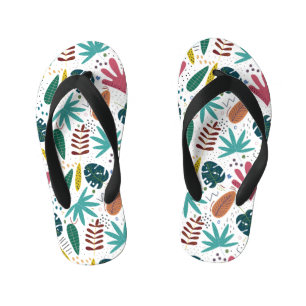 tropical pattern with colourful leaves kid's jandals
