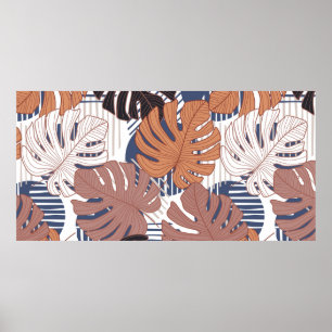 Tropical pattern with exotic monstera leaves seaml poster