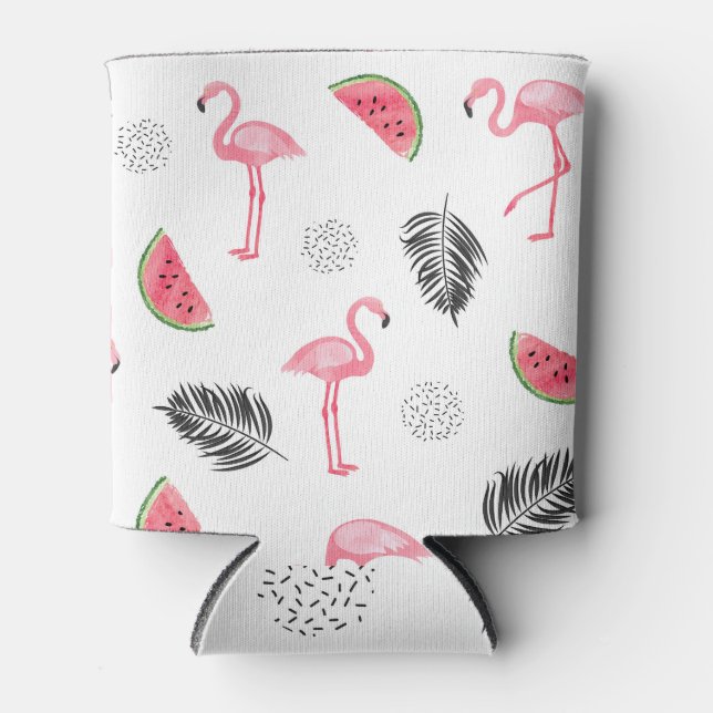 Tropical pattern with flamingos. can cooler (Front)