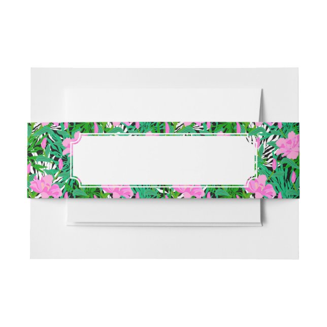 Tropical Pattern With Jungle Flowers Invitation Belly Band (Front Example)