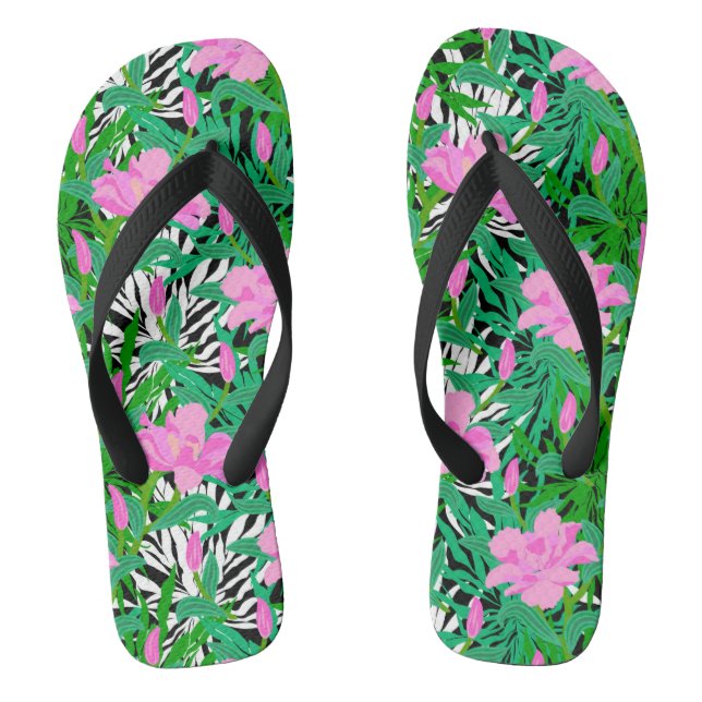 Tropical Pattern With Jungle Flowers Jandals (Footbed)