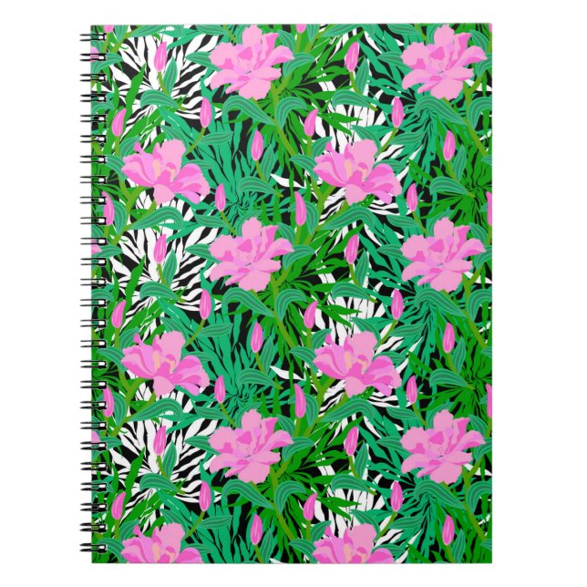 Tropical Pattern With Jungle Flowers Spiral Notebook (Front)