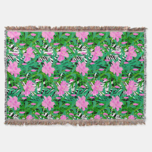 Tropical Pattern With Jungle Flowers Throw Blanket