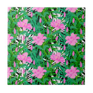 Tropical Pattern With Jungle Flowers Tile