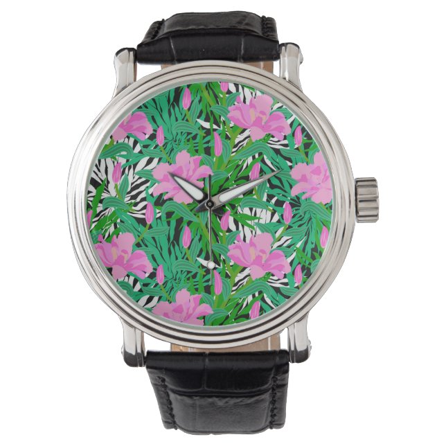 Tropical Pattern With Jungle Flowers Watch (Front)