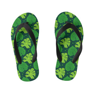 Tropical pattern with liana and monstera leaves kid's jandals