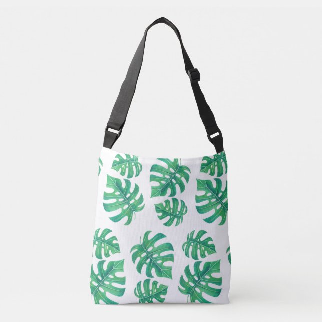 Tropical pattern with monstera leaves crossbody bag (Front)