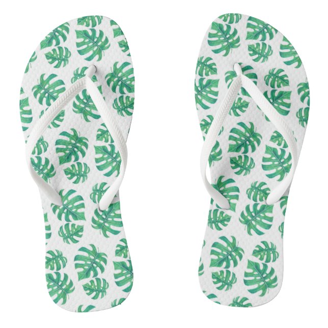 Tropical pattern with monstera leaves jandals (Footbed)