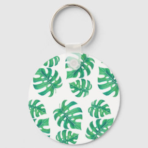 Tropical pattern with monstera leaves key ring