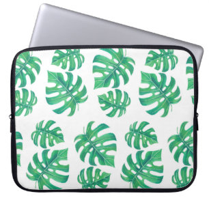 Tropical pattern with monstera leaves laptop sleeve
