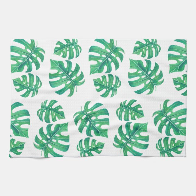 Tropical pattern with monstera leaves tea towel (Horizontal)