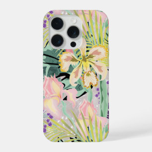 Tropical pattern with orchids. iPhone 15 pro case