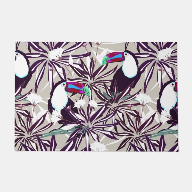 Tropical pattern with palm trees and birds. doormat (Front)