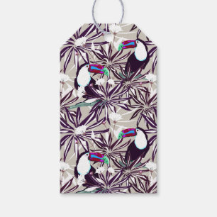 Tropical pattern with palm trees and birds. gift tags