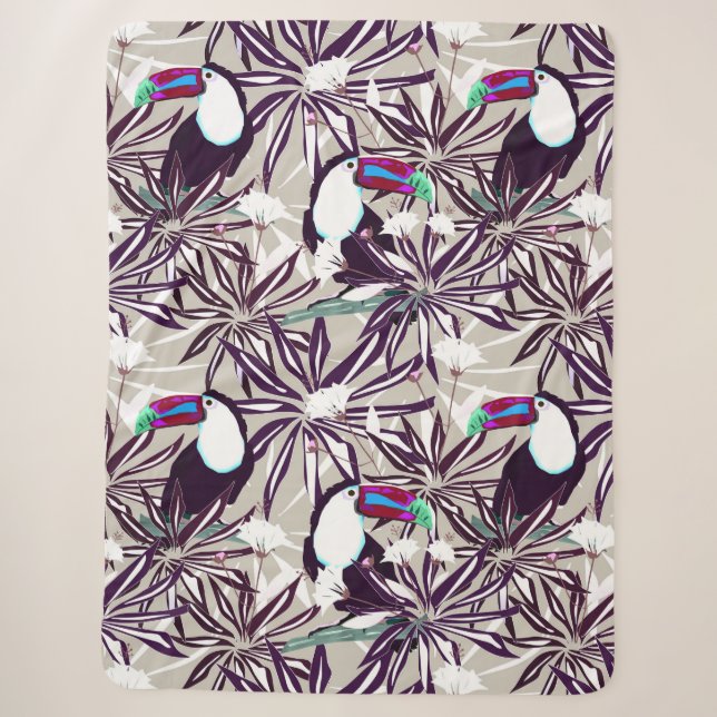 Tropical pattern with palm trees and birds. sherpa blanket (Front)