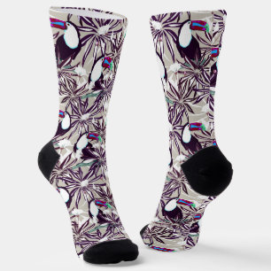 Tropical pattern with palm trees and birds. socks