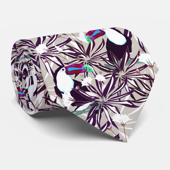 Tropical pattern with palm trees and birds. tie (Rolled)