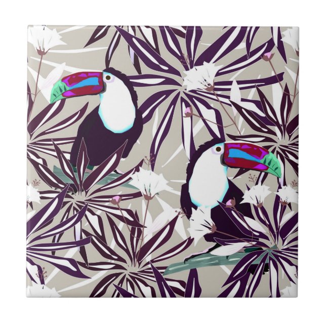 Tropical pattern with palm trees and birds. tile (Front)