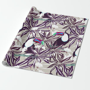 Tropical pattern with palm trees and birds. wrapping paper