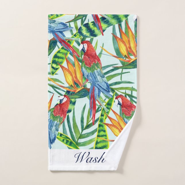 Tropical pattern with parrots, leaves and flowers hand towel (Hand Towel)