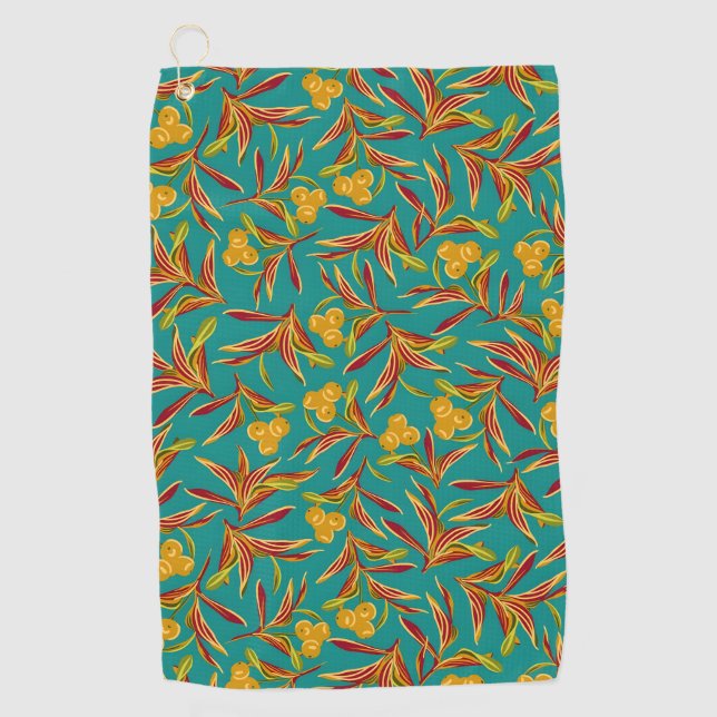 Tropical Pattern with Red and Yellow Leaves Golf Towel (Front)