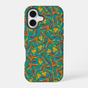 Tropical Pattern with Red and Yellow Leaves iPhone 16 Case