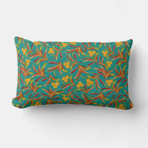 Tropical Pattern with Red and Yellow Leaves Lumbar Cushion