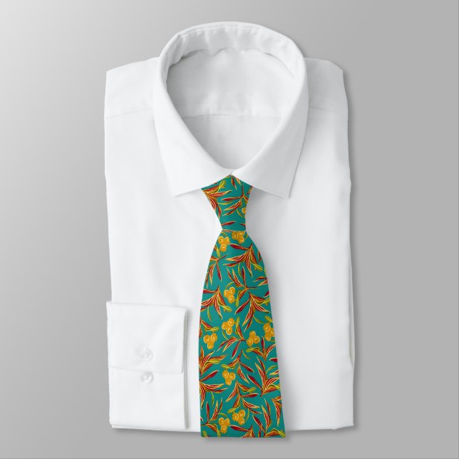 Tropical Pattern with Red and Yellow Leaves Tie (Tied)